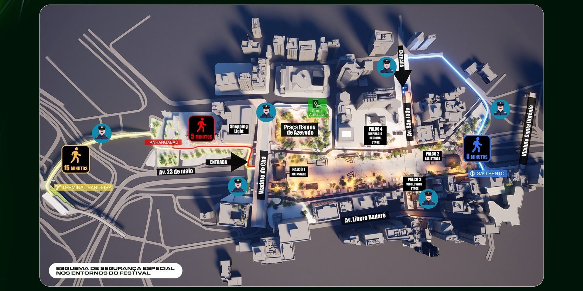 Mapa do festival Ultra Brasil, que acontecerá no mesmo local do MITA São Paulo.