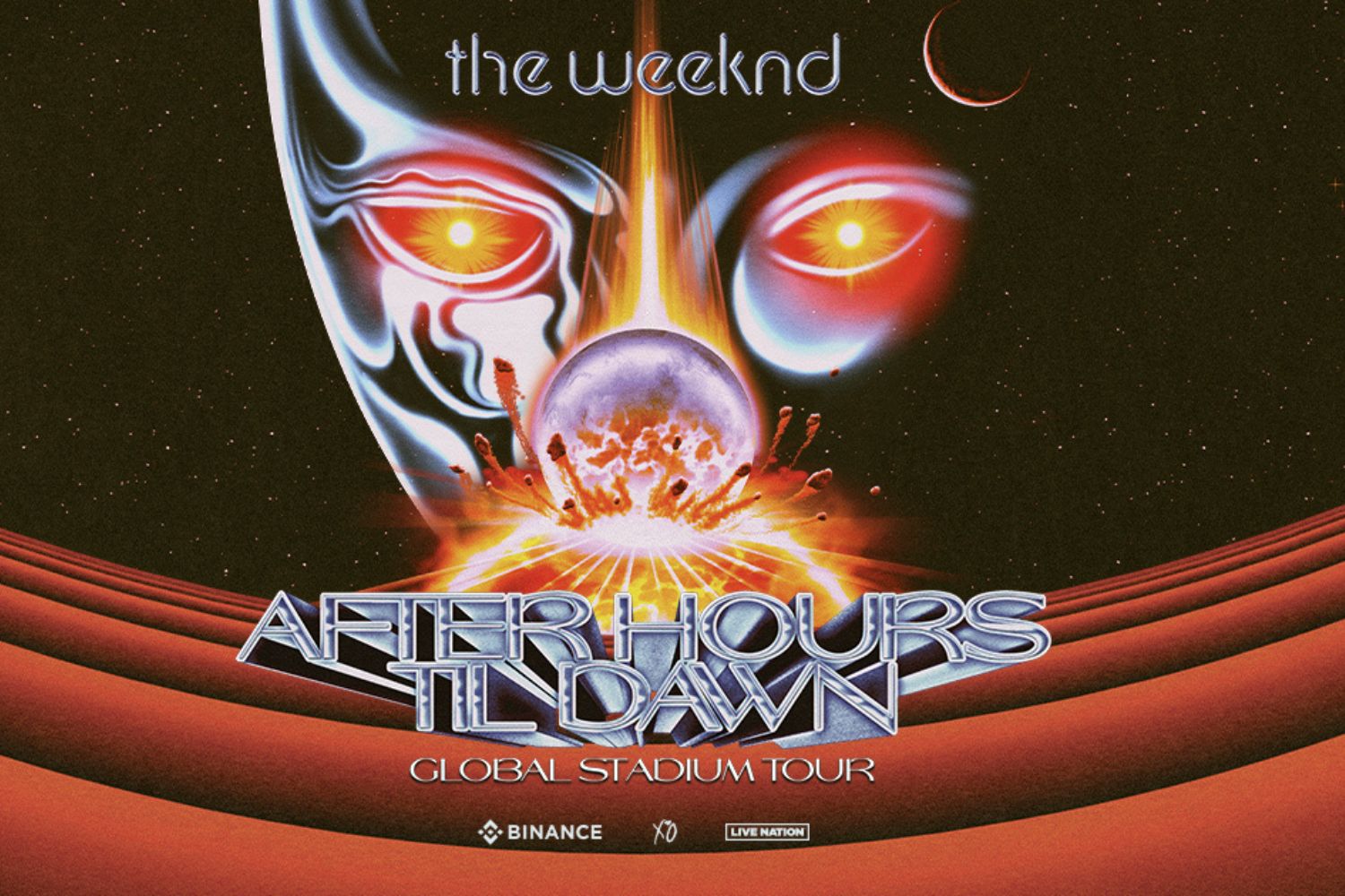 Poster da turnê mundial de The Weeknd, feita para promover seus últimos dois discos: After Hours e Dawn FM. Foto: Divulgação